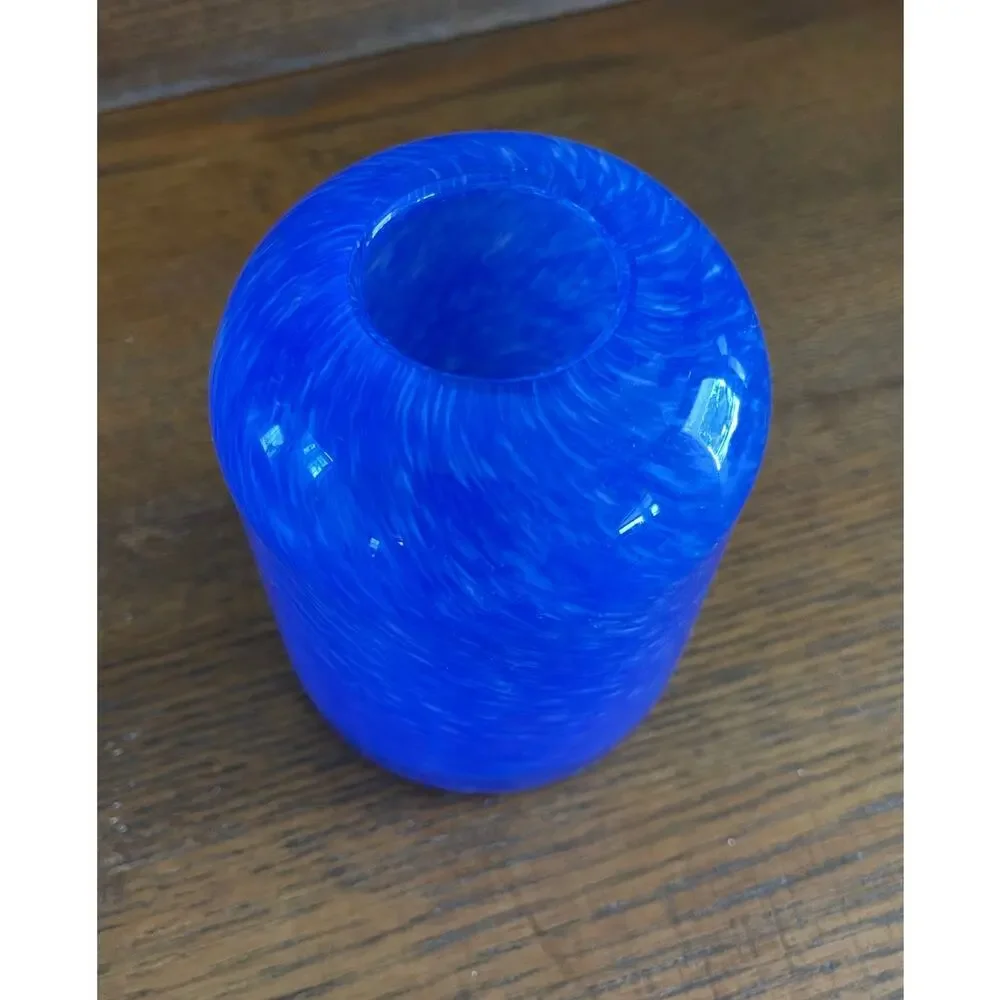 Art Glass Cobalt Blue & White Swirl Small Vase 4